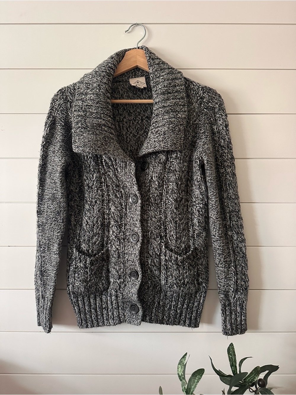 St. John's Bay Marled Black and White Shawl Collar Cardigan
